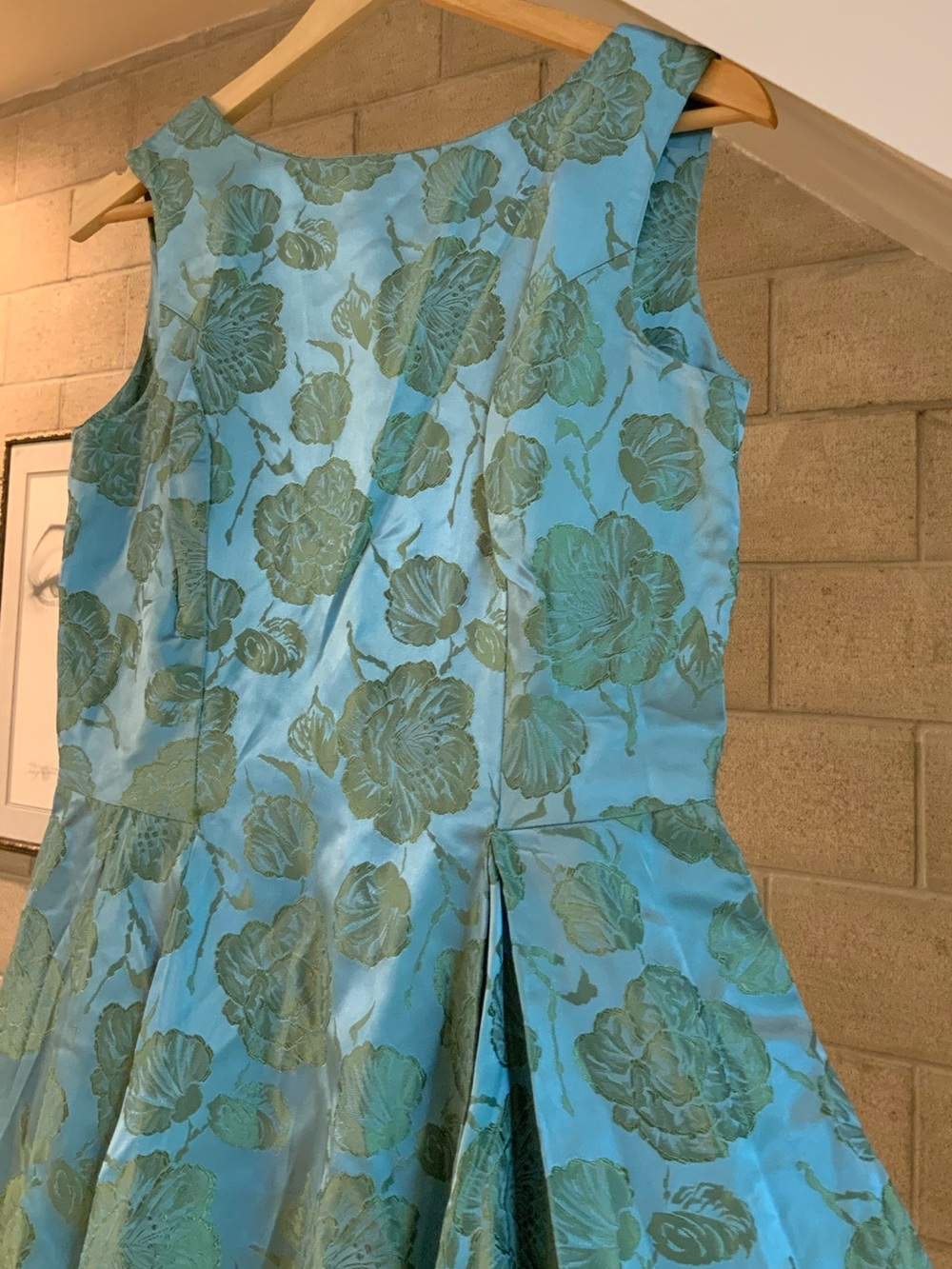 Vintage 50s aqua blue floral dress sz S - Picture 7 of 11